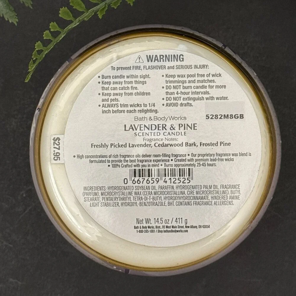 BBW Lavender & Pine Bath & Body Works 3 Wick Candle